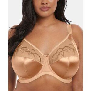 Elomi Cate Full Figure Embroidered Full Cup Underwire Satin Bra Tan 38DDD NEW